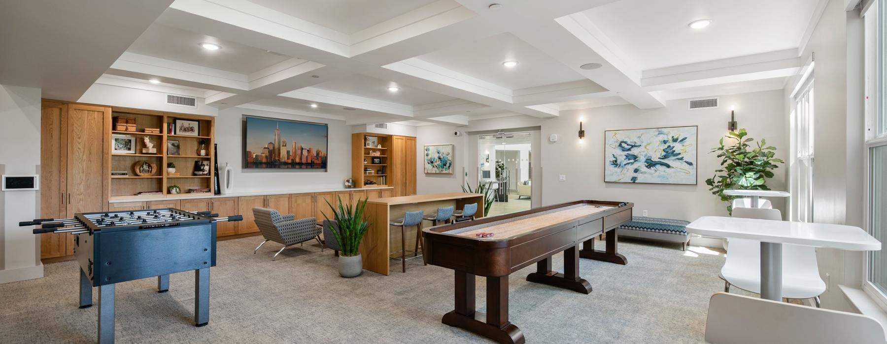 a room with tables and chairs