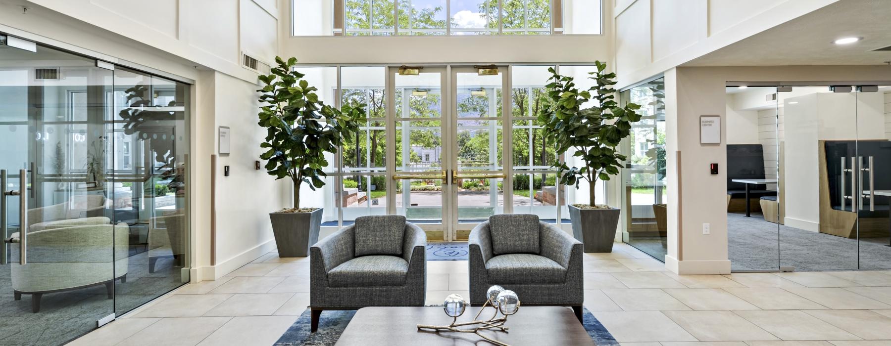 a room with a table and chairs